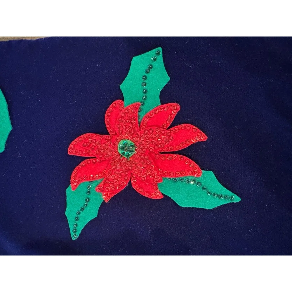 Vtg‎ Handmade Velvet Table Runner Christmas Poinsettia Beaded Purple 53
